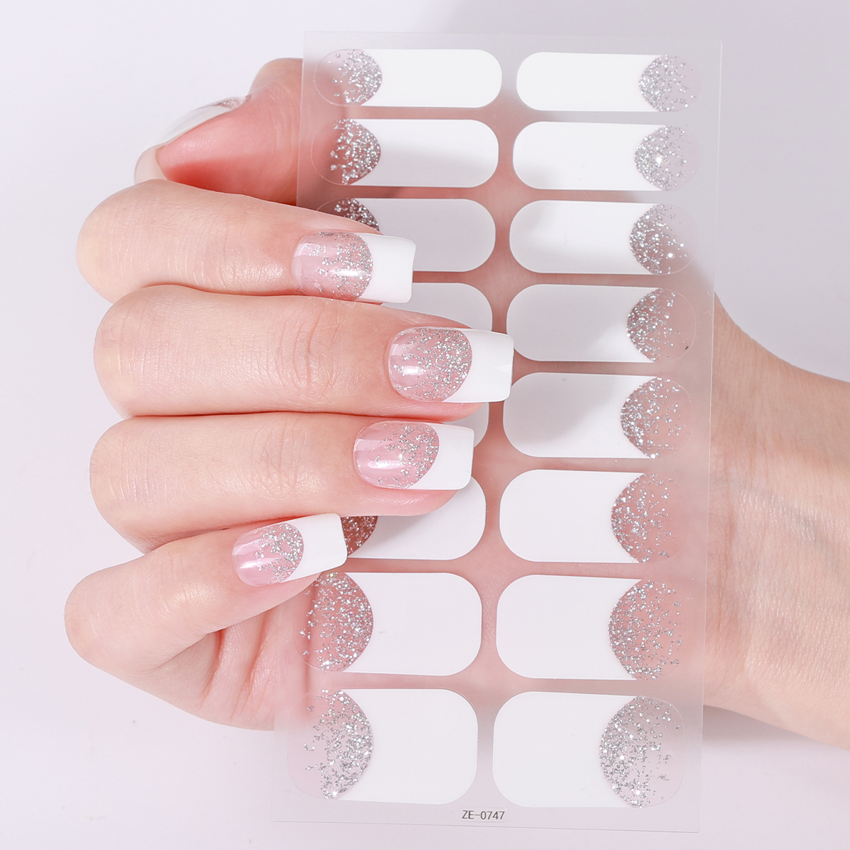 Striping Tape Nail - 16 팁 풀 커버 프랑스어 매니큐어