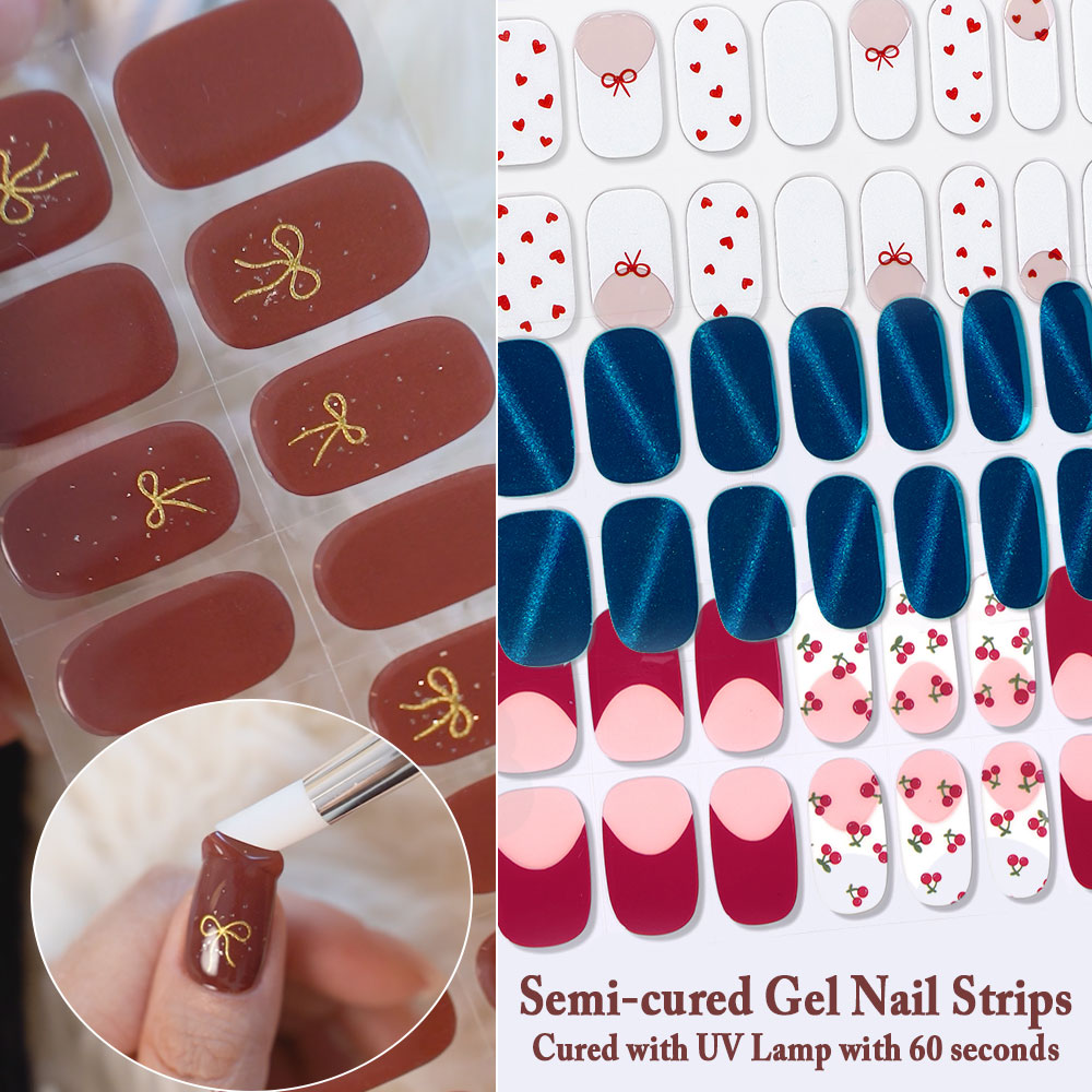 Striping Tape Nail - 세미큐어드 젤 네일 스트립 16팁 -