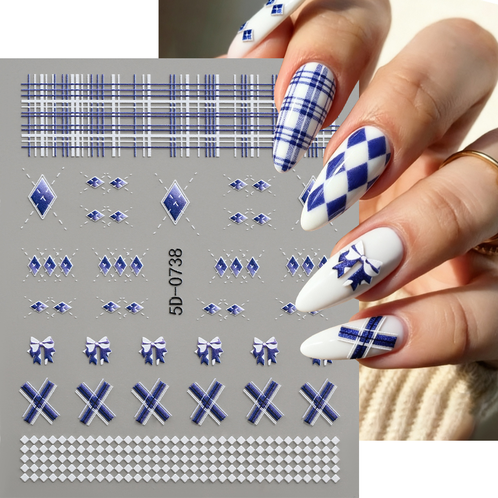 1개 5D 프레피 네이비 보우 블루 플래드 보우 네일  - Nail Art Navy Simple 리뷰 및 가격