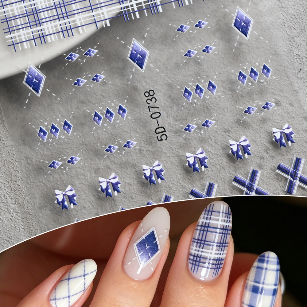 1개 5D 프레피 네이비 보우 블루 플래드 보우 네일  - Nail Art Navy Simple 리뷰 및 가격