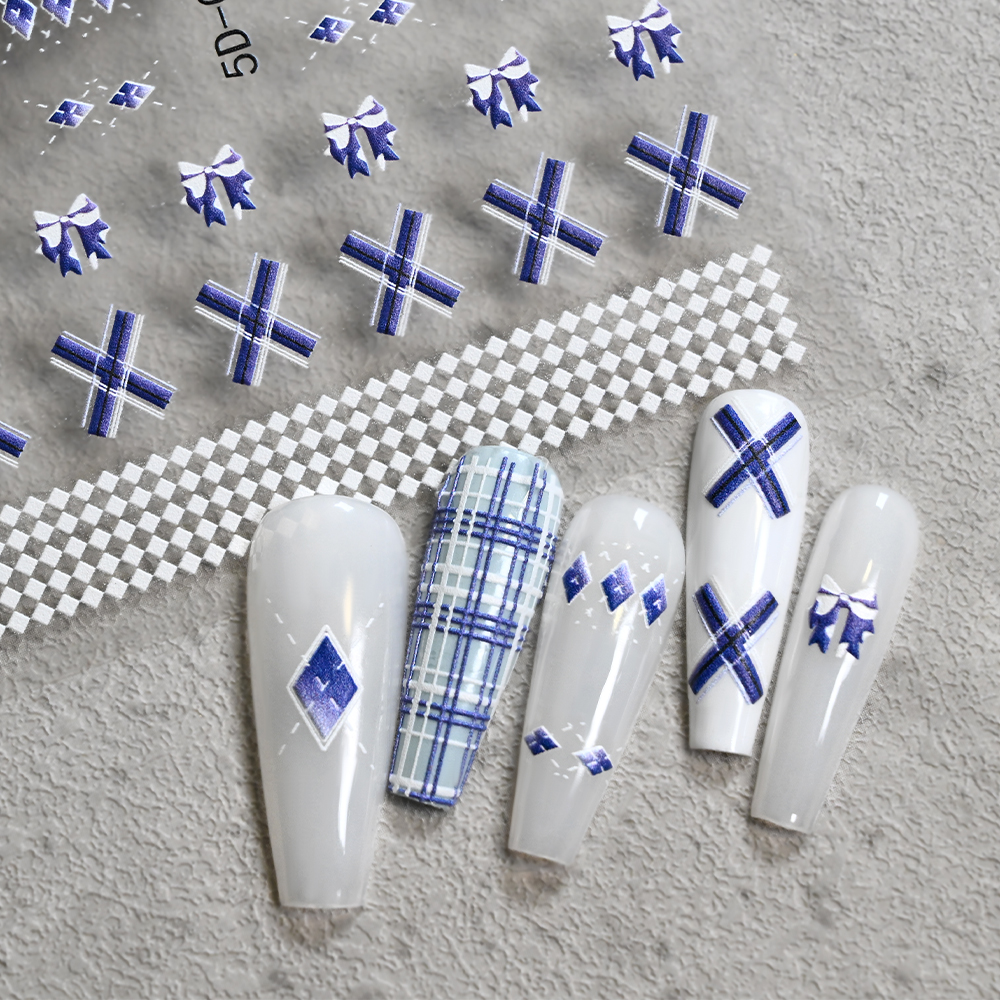 1개 5D 프레피 네이비 보우 블루 플래드 보우 네일  - Nail Art Navy Simple 리뷰 및 가격